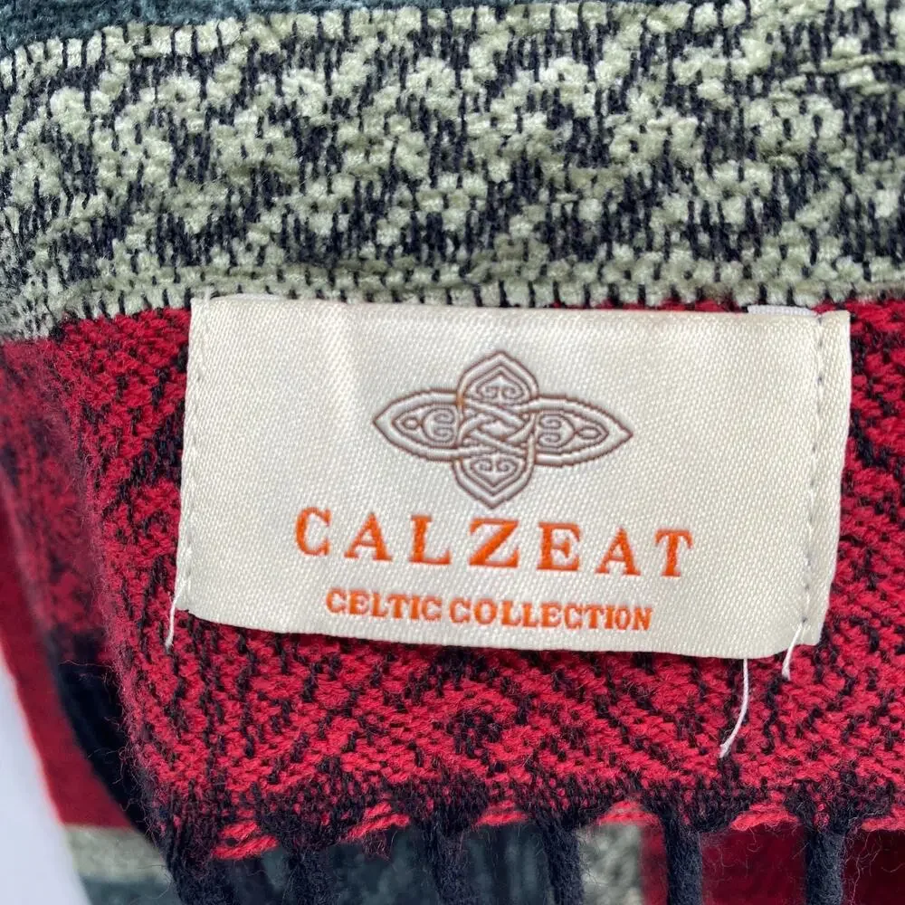CALZEAT Scarf Wool Chenille Viking Helm Awe Celtic Fringe Trim Red Scotland